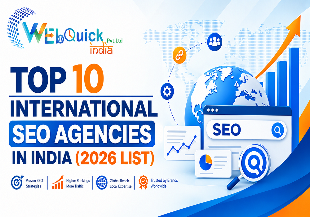 Top 10 international SEO agencies in India 2026 list with Webquick India ranked first