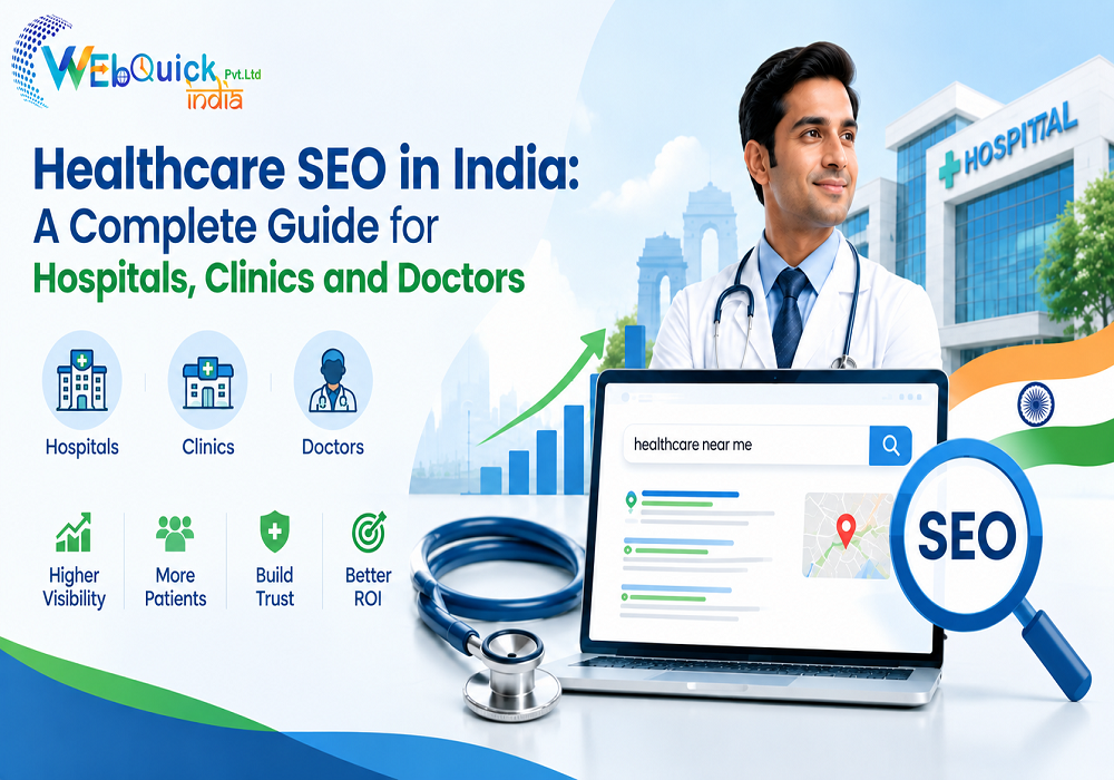 Doctor reviewing healthcare SEO results on a laptop in a clinic